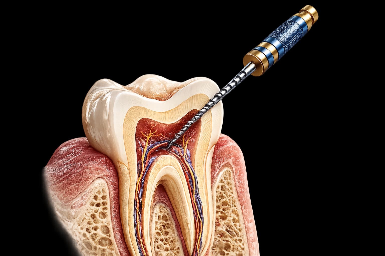 Gentle root canal cleaning with endodontic file