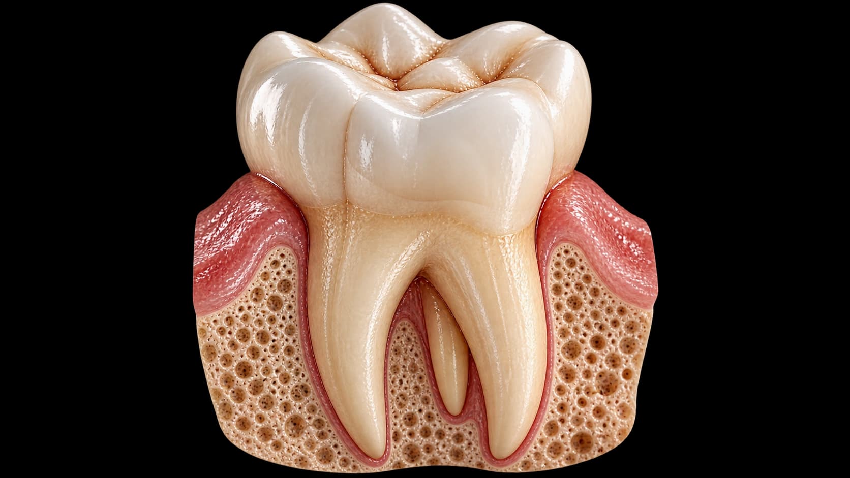 Photorealistic restored molar anatomy cutaway